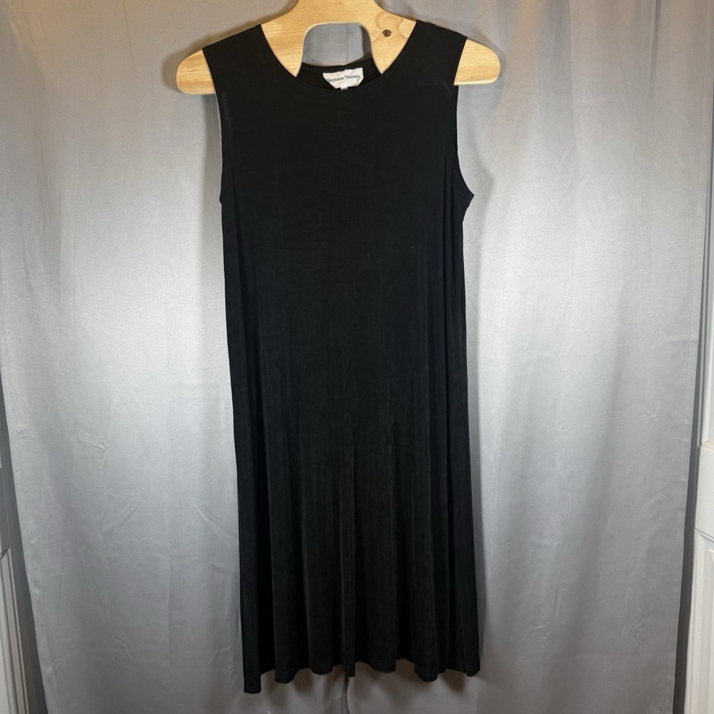 Vintage Stephanie Thomas Liquid Knit Dress Women's 20 Black Sleeveless Sheath